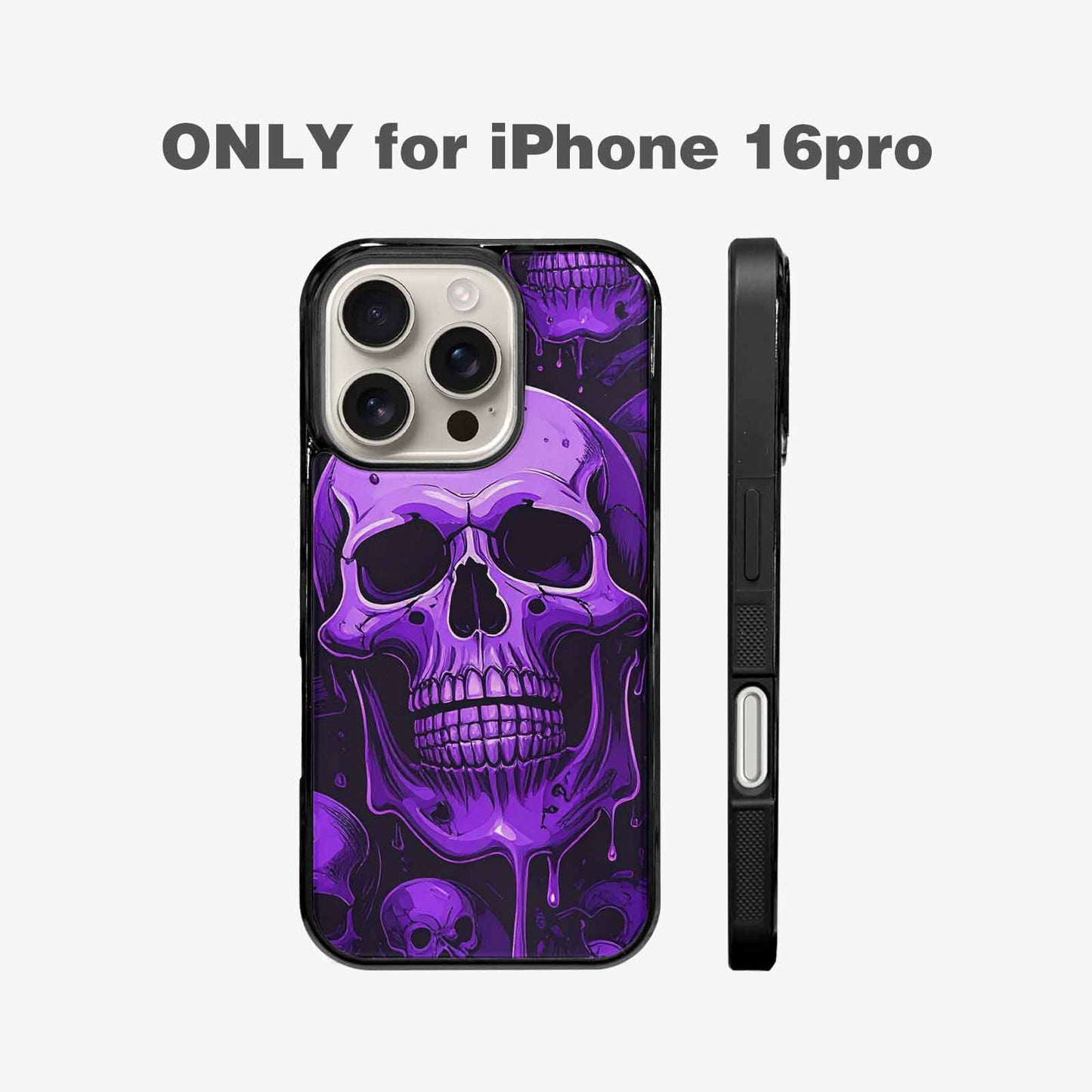iPhone 16 Pro Case — Monochrome Purple Skeletons Neon Drip Melting, Custom Designed Case Cover