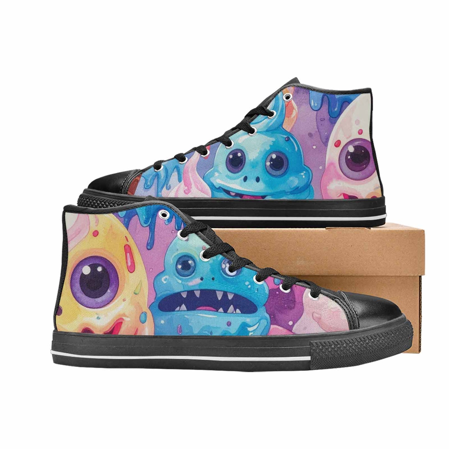 MEN'S Melting Icecream Cone Monster High Top Canvas Neon Fantasy Custom Shoes