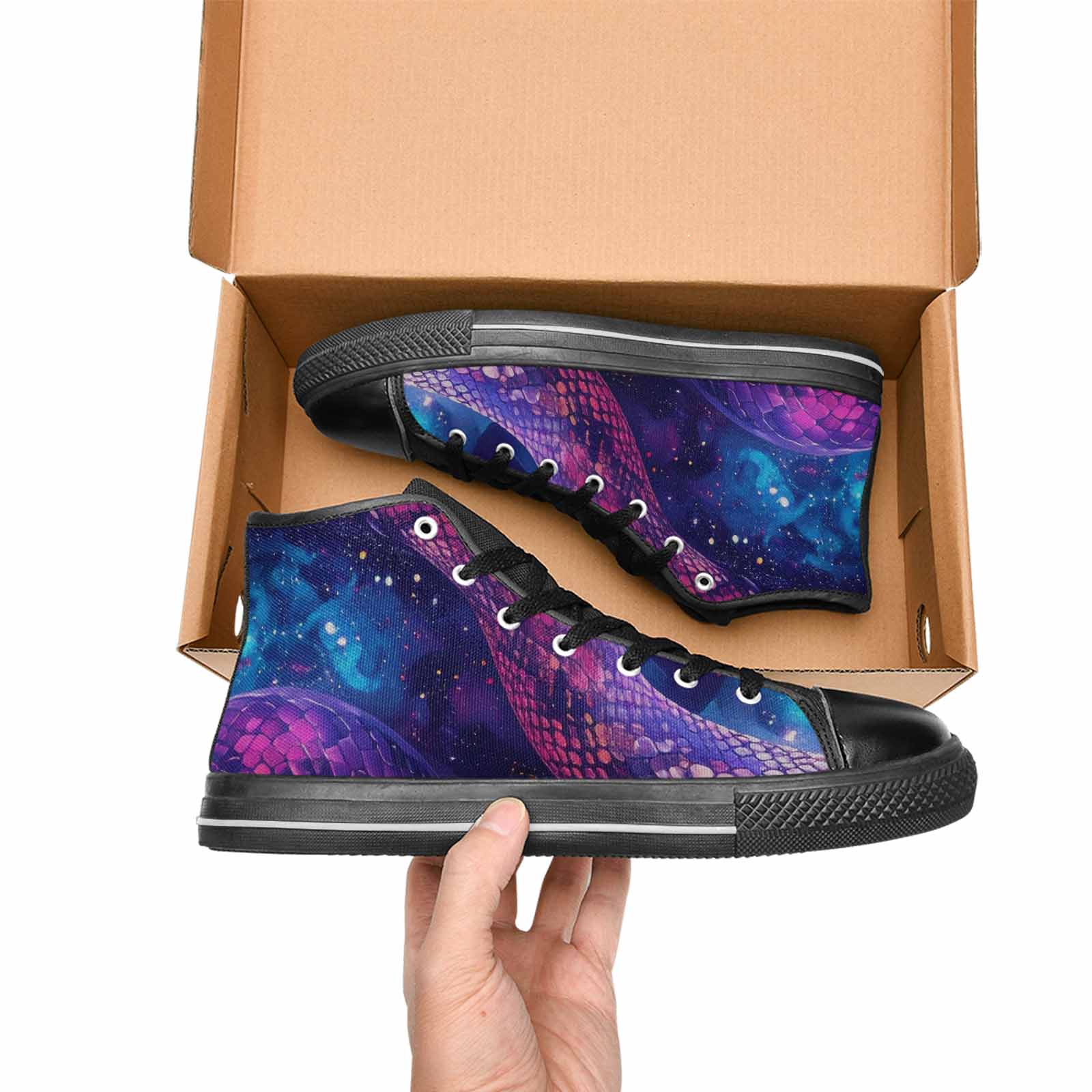 MEN'S Galaxy Snake Print High Top Canvas Vibrant Chaos Sneakers