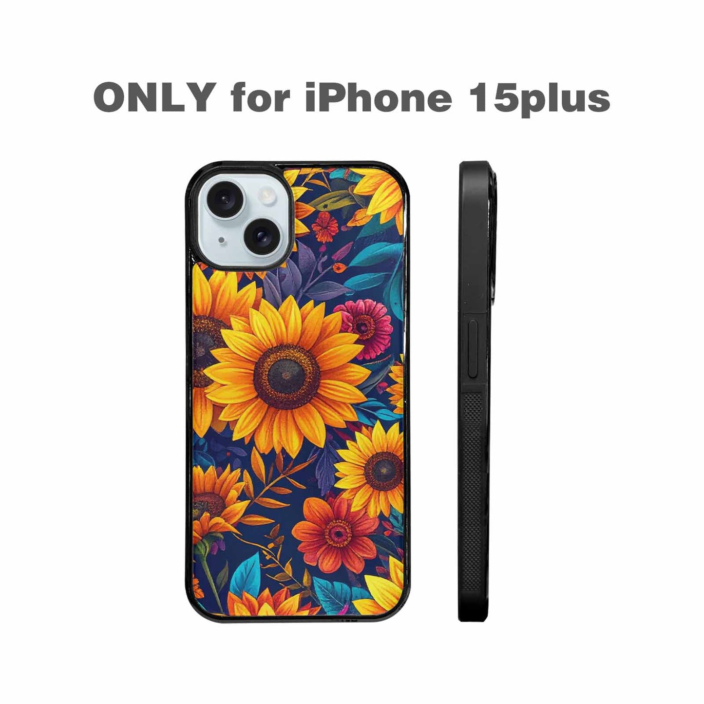 iPhone 15 Plus Case — Sunflower Skulls Print Custom, Custom Printed Phone Case