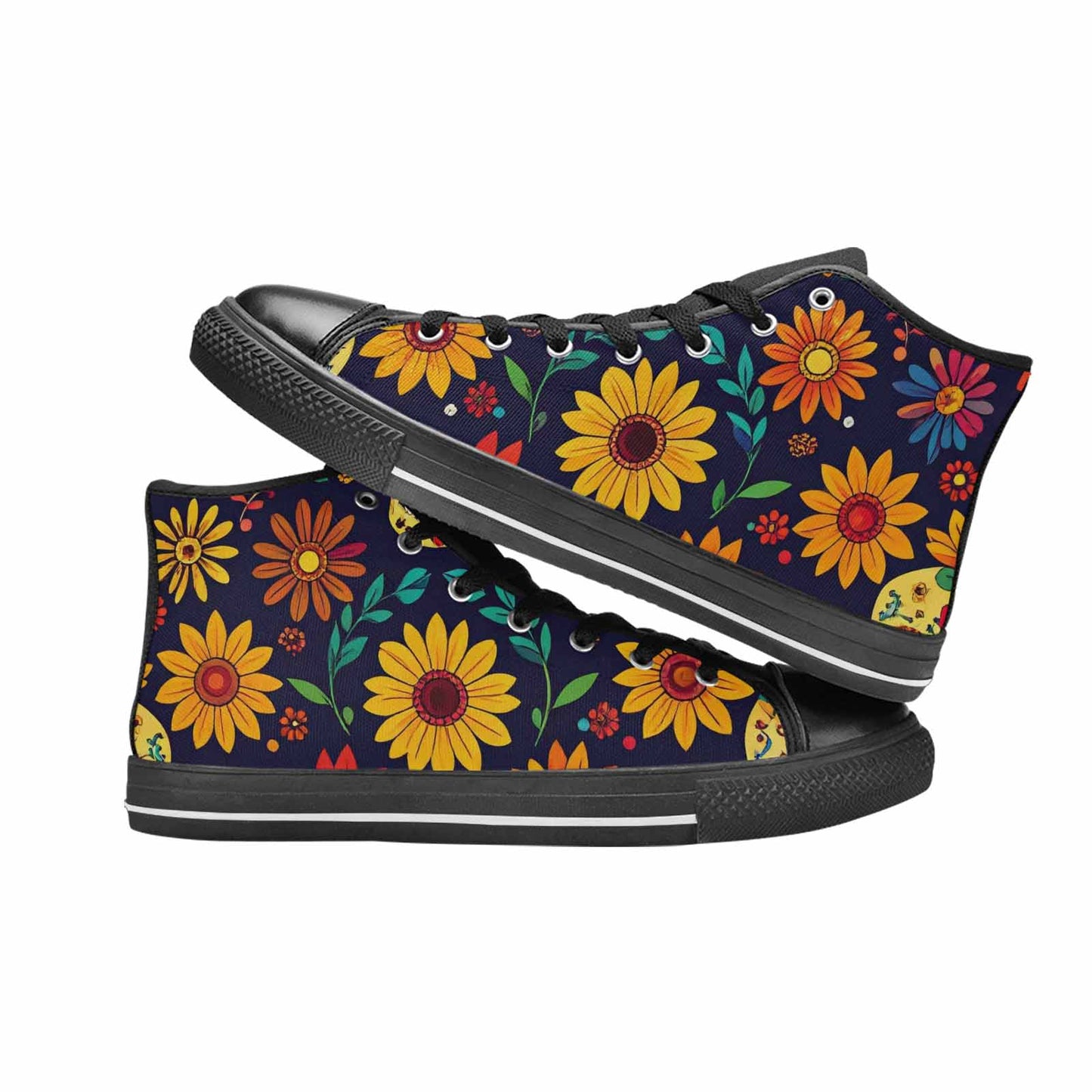 MEN'S Sunflowers And Skulls High Top Canvas Neon Fantasy Shoes