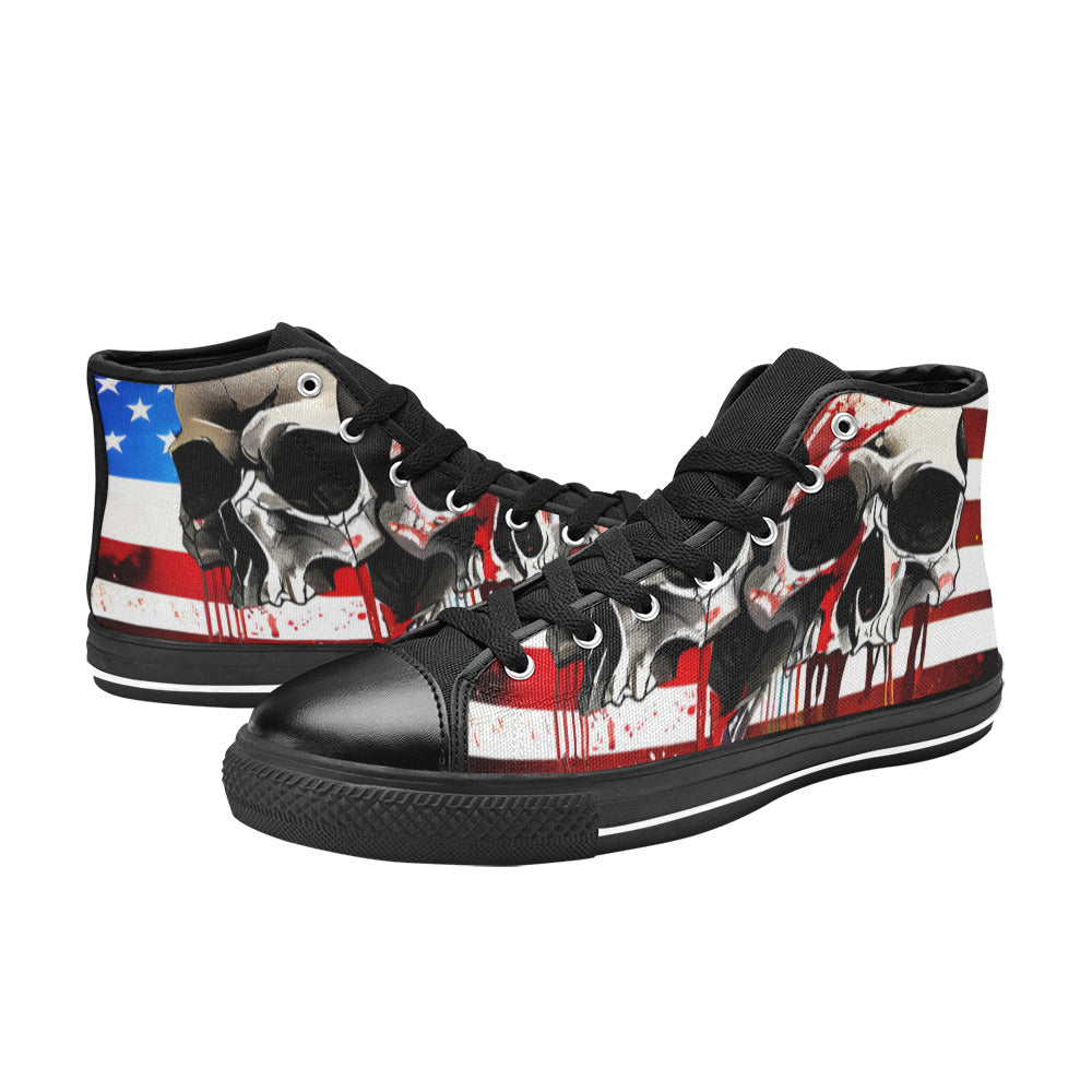 WOMEN'S Patriotic Skulls High Top Canvas Dreamcore Custom Sneakers