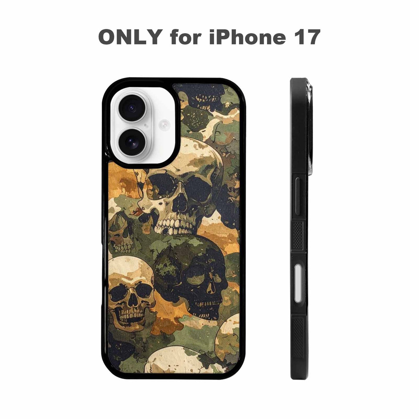 iPhone 17 Case — Military Camo Texture Combined Gothic Skulls, Custom Art Phone Cover