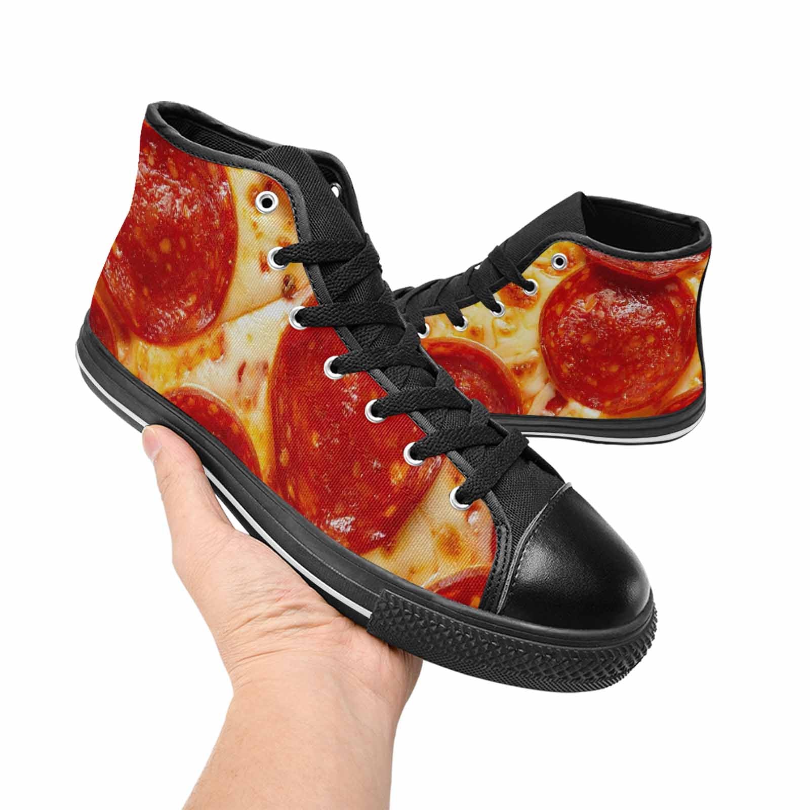 MEN'S Pepperoni Pizza Print High Top Canvas Grunge Sneakers