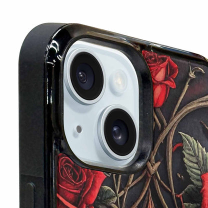 iPhone 15 Plus Case — Gothic Skulls Roses, Customized Protective Case