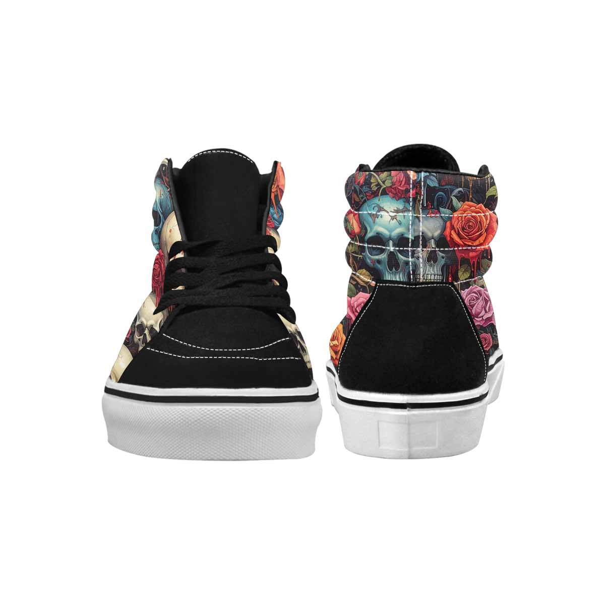 MEN'S Skulls Roses Melting Skulls High Top Canvas Wallpaper Art Sneakers