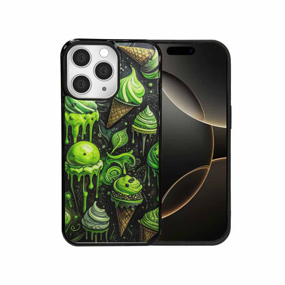 iPhone 15 Pro Max Case — Ice Cream Motif Black Green Ink, Unique Phone Case Design