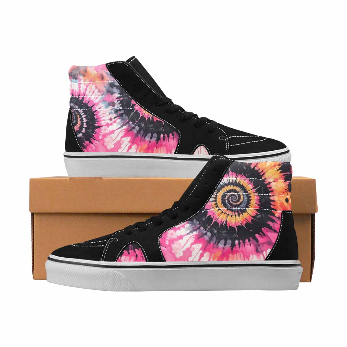 MEN'S Tie Dye Black & Pink Ink High Top Canvas Custom Fashion Dark Academia Custom Printed Shoes