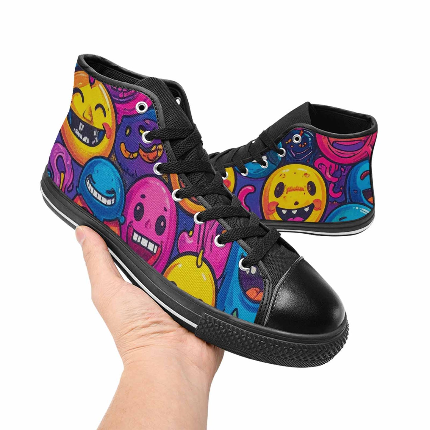 MEN'S Funny Looking Cartoon High Top Canvas Vibrant Chaos Custom Shoes