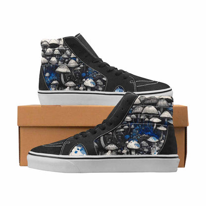 WOMEN'S Mushrooms Black & Blue Ink High Top Canvas Wearable Art Vivid Original Art Sneakers