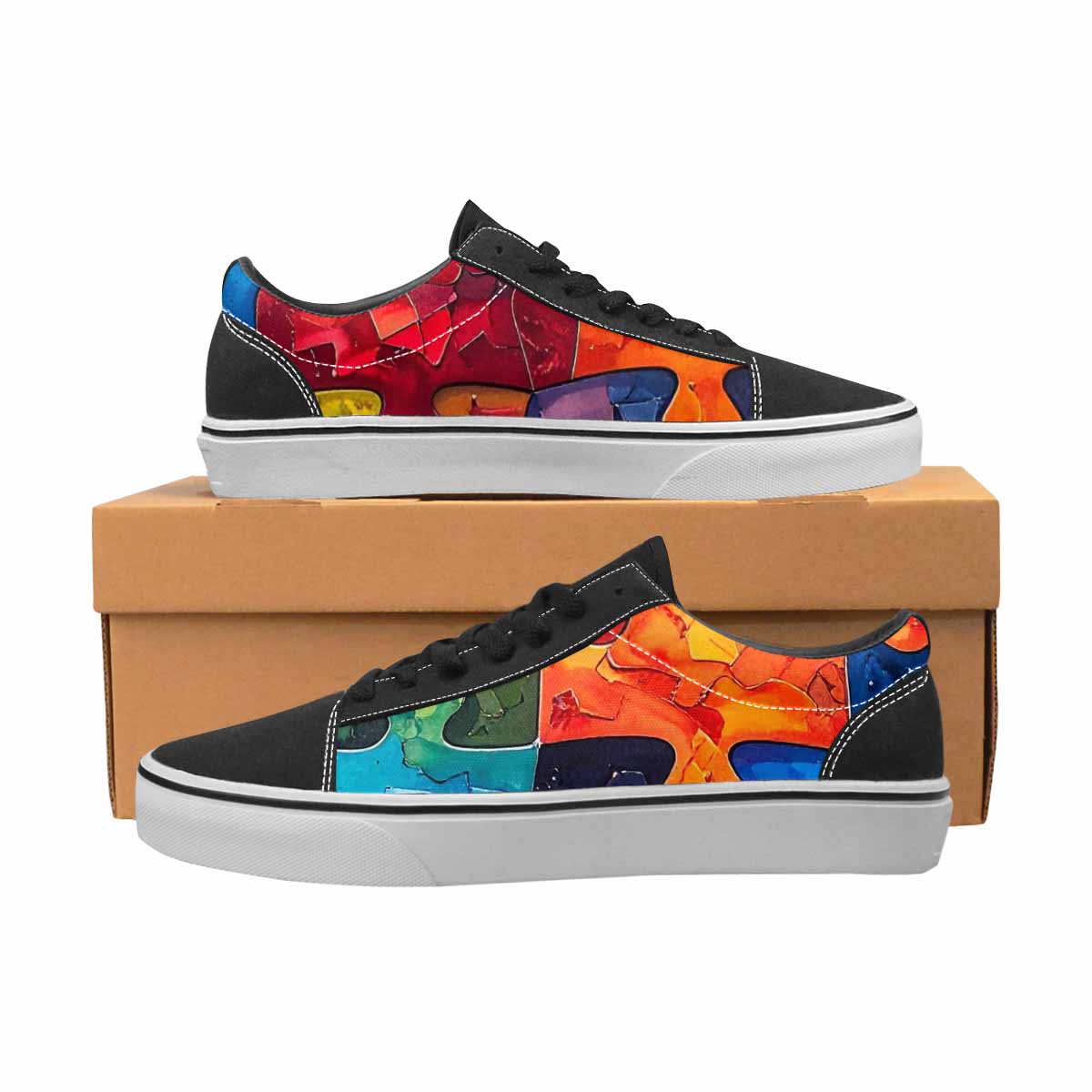 WOMEN'S Autism Puzzle Pieces Lace-Up Canvas Neon Fantasy Custom Shoes
