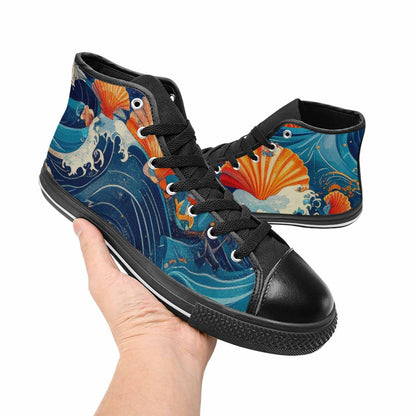 MEN'S Ocean Wave High Top Canvas Wallpaper Art Custom Shoes