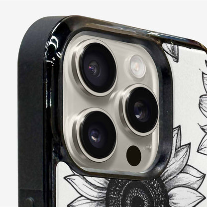 iPhone 16 Pro Case — Minimalist Black Line Art Sunflowers On, Personalized Phone Case