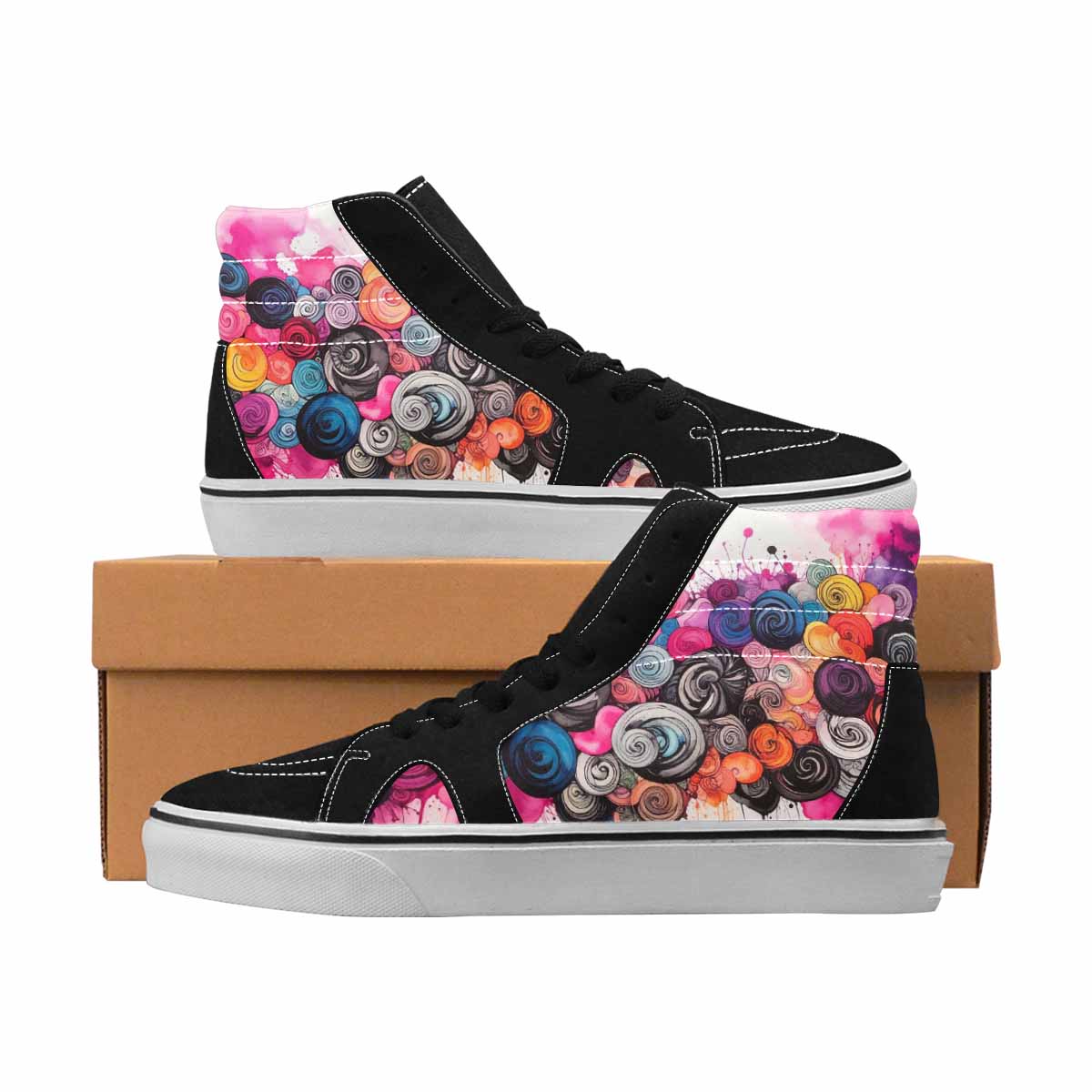 MEN'S Tie Dye Black & Pink Ink High Top Canvas Custom Fashion Dark Academia Shoes