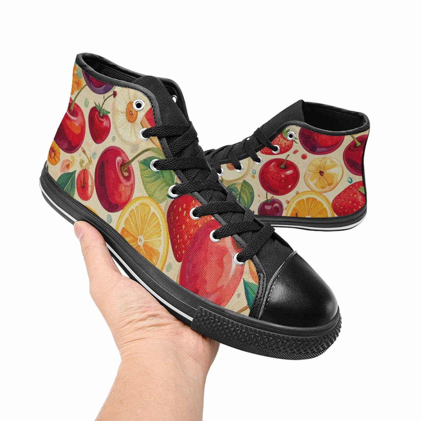 WOMEN'S Cherry Fruit Print High Top Canvas Cottagecore Custom Shoes