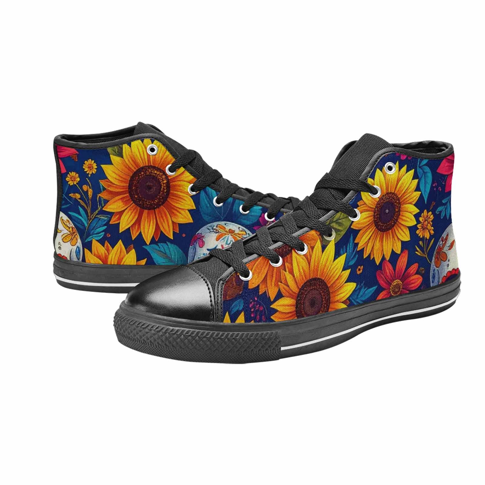 MEN'S Sunflower Skulls Print High Top Canvas Neon Fantasy Custom Shoes
