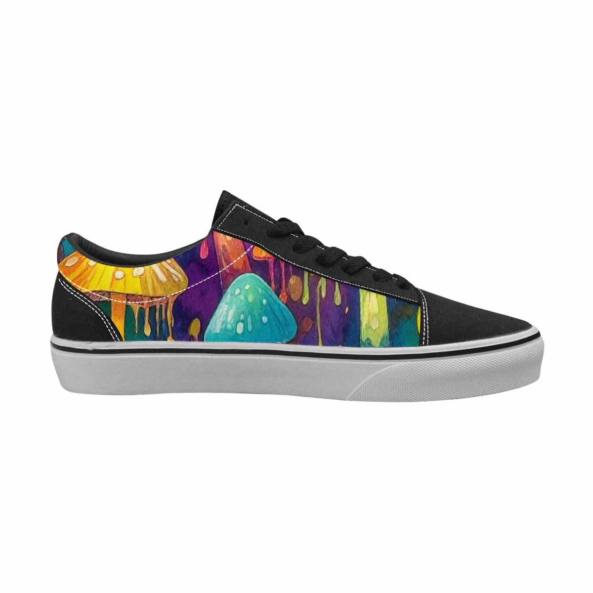 WOMEN'S Rainbow Drip Mushrooms Lace-Up Canvas Kaleidoscope Custom Sneakers