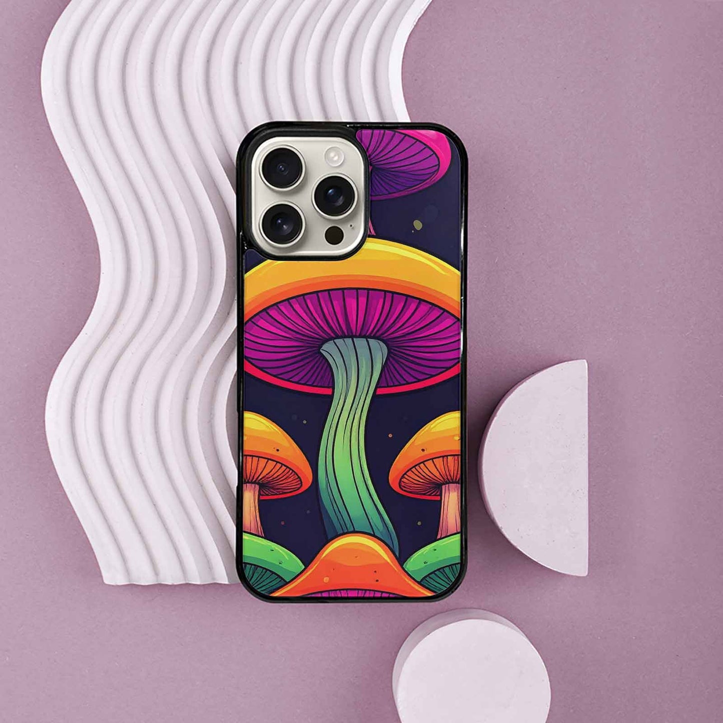iPhone 16 Pro Max Case — Psychedelic Mushroom Cartoon Pattern, Custom Made Phone Cover