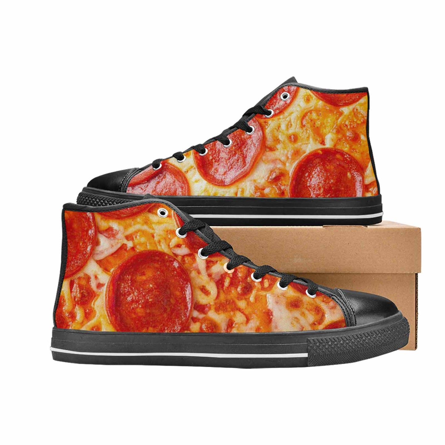 WOMEN'S Pepperoni Pizza Print High Top Canvas Dark Academia Custom Sneakers