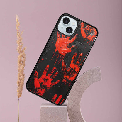 iPhone 15 Plus Case — Splatter Paint Art Hand Prints Black, Custom Phone Case