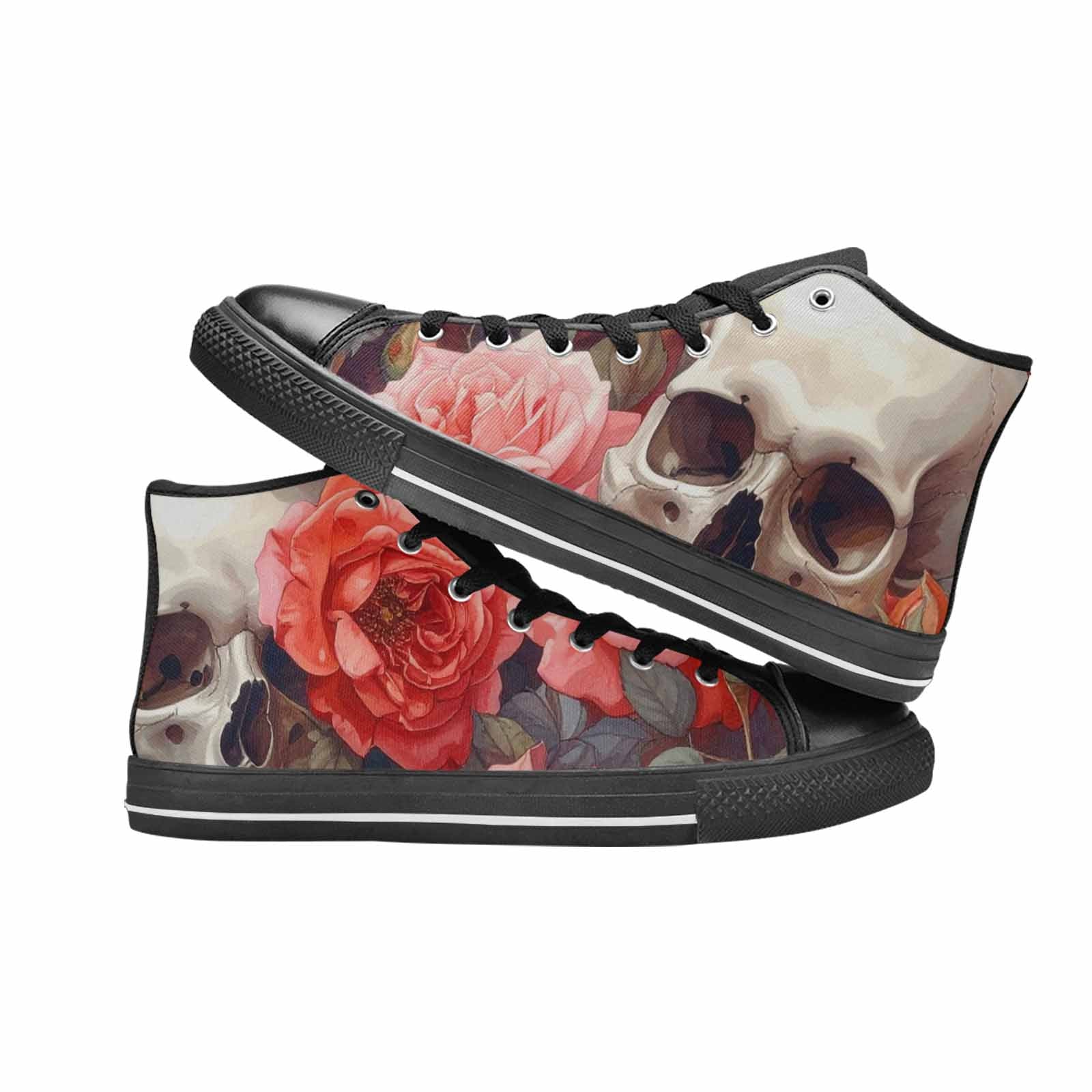 WOMEN'S Skulls Roses Soft Airbrush High Top Canvas Y2K Custom Shoes