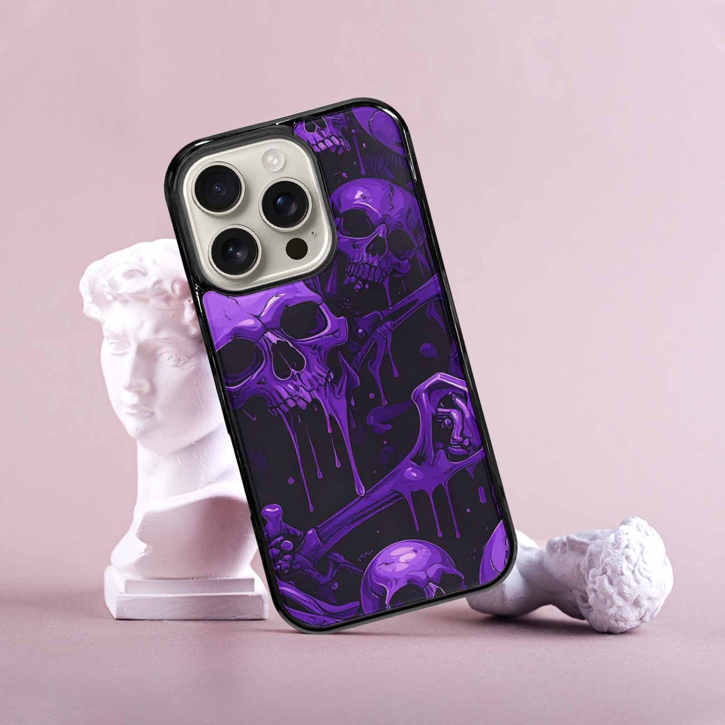 iPhone 16 Pro Case — Monochrome Purple Skeletons Neon Drip Melting, Custom Made Phone Cover