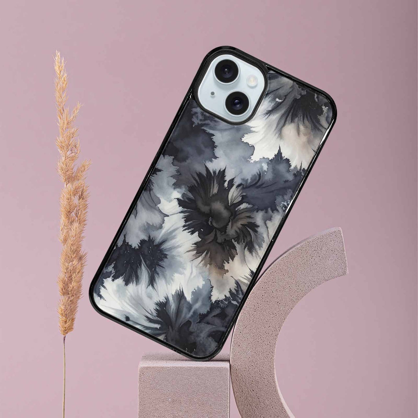 iPhone 15 Plus Case — Tie Dye Black And Gray Blended, Custom Printed Phone Case