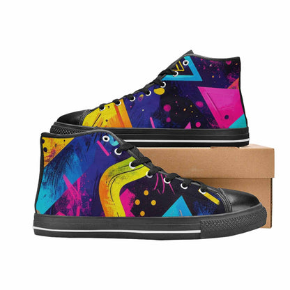 WOMEN'S Memphis Squiggles Triangles Dots High Top Canvas Neon Fantasy Shoes