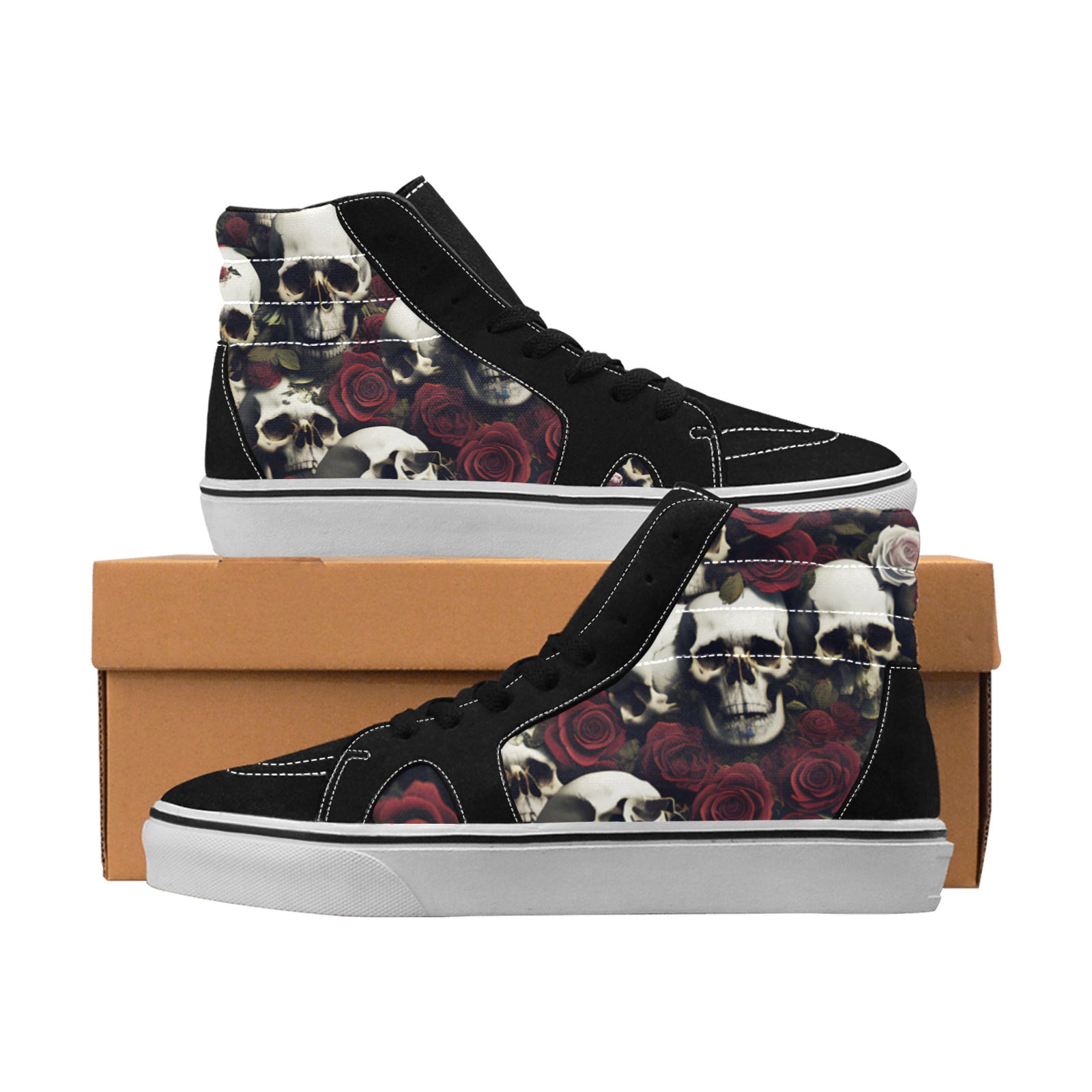 WOMEN'S Rose Skulls Dark High Top Skateboarding Dreamcore Custom Sneakers