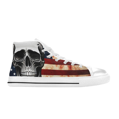 WOMEN'S Patriotic Skull Flag High Top Canvas Surreal Custom Sneakers