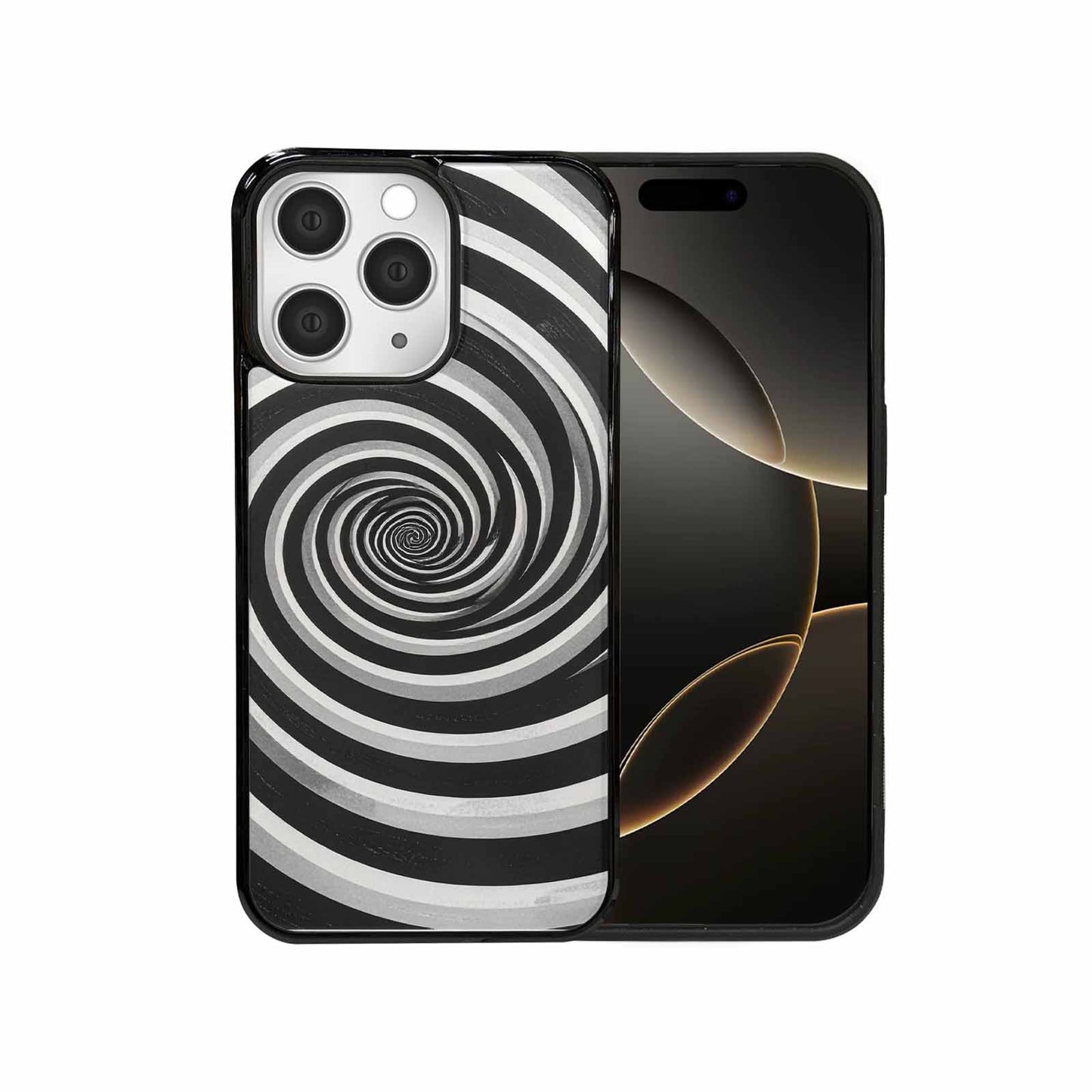 iPhone 15 Pro Max Case — Hypnotic Spiral Optical Illusion Motif High, Custom Phone Case