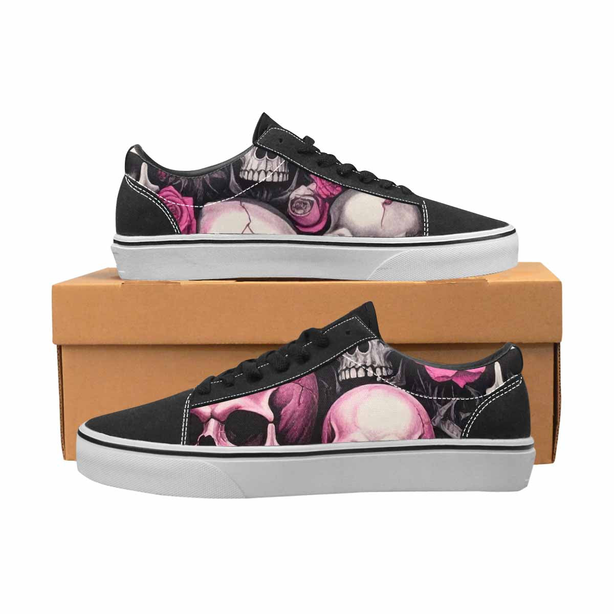 WOMEN'S Skull Roses Lace-Up Canvas Vibrant Chaos Custom Sneakers