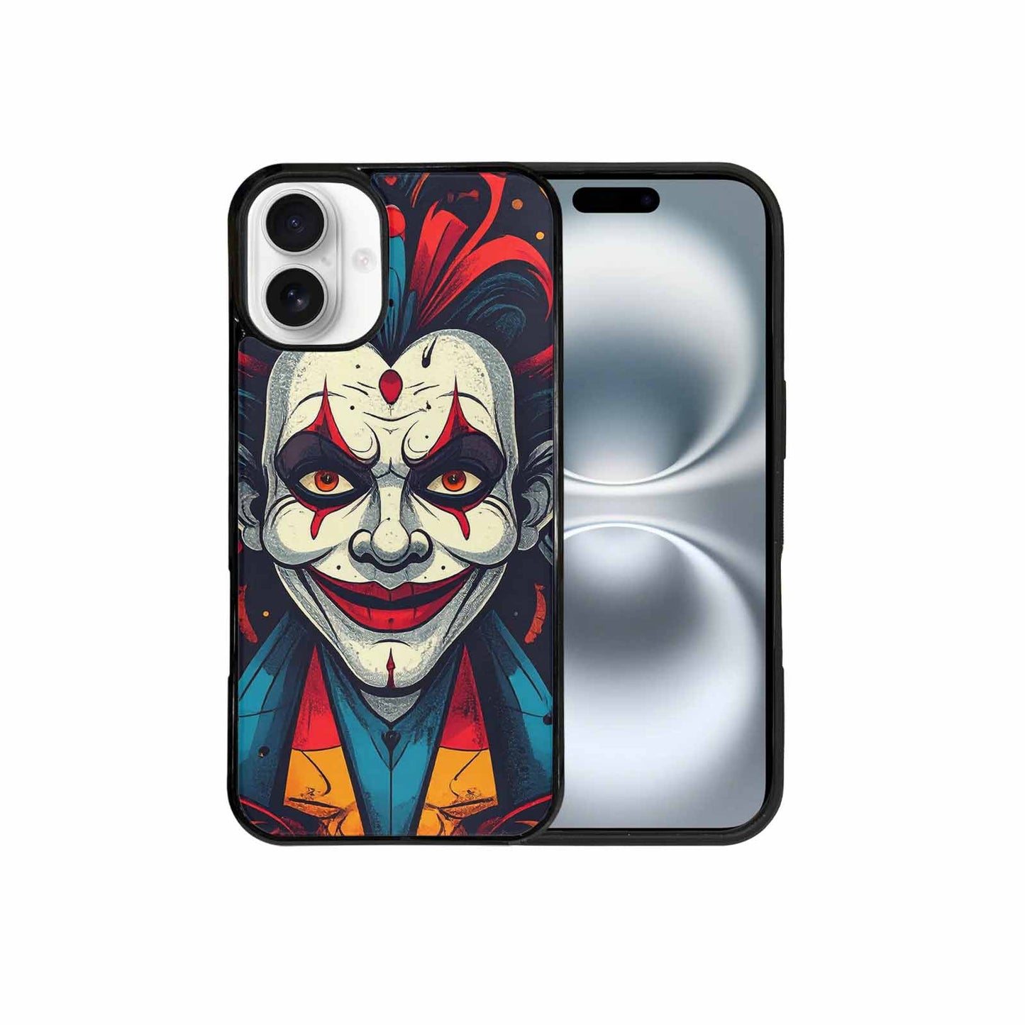iPhone 16 Plus Case — Evil Circus Heads Faces Overlapping Patterns, Custom Made Phone Cover