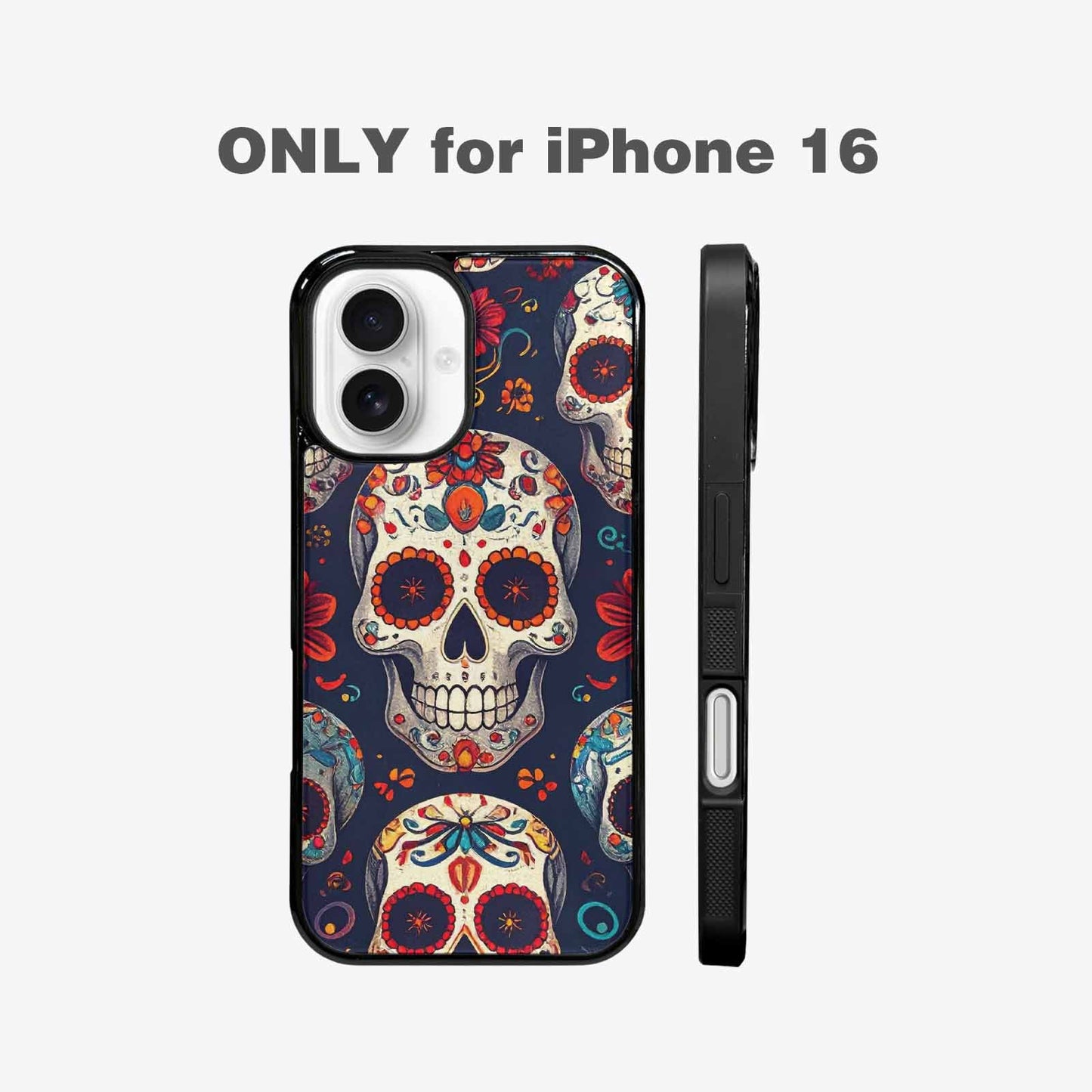 iPhone 16 Case — Day Dead Sugar Skull Art 100s, Customized Protective Case