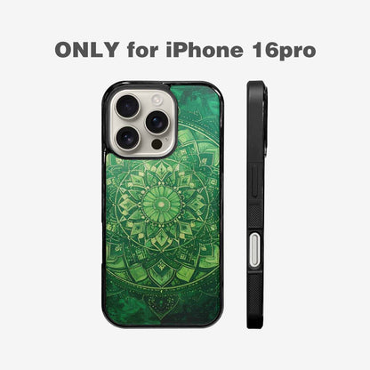 iPhone 16 Pro Case — Green Mandala Bohemian Print Edge To, Personalized Phone Case