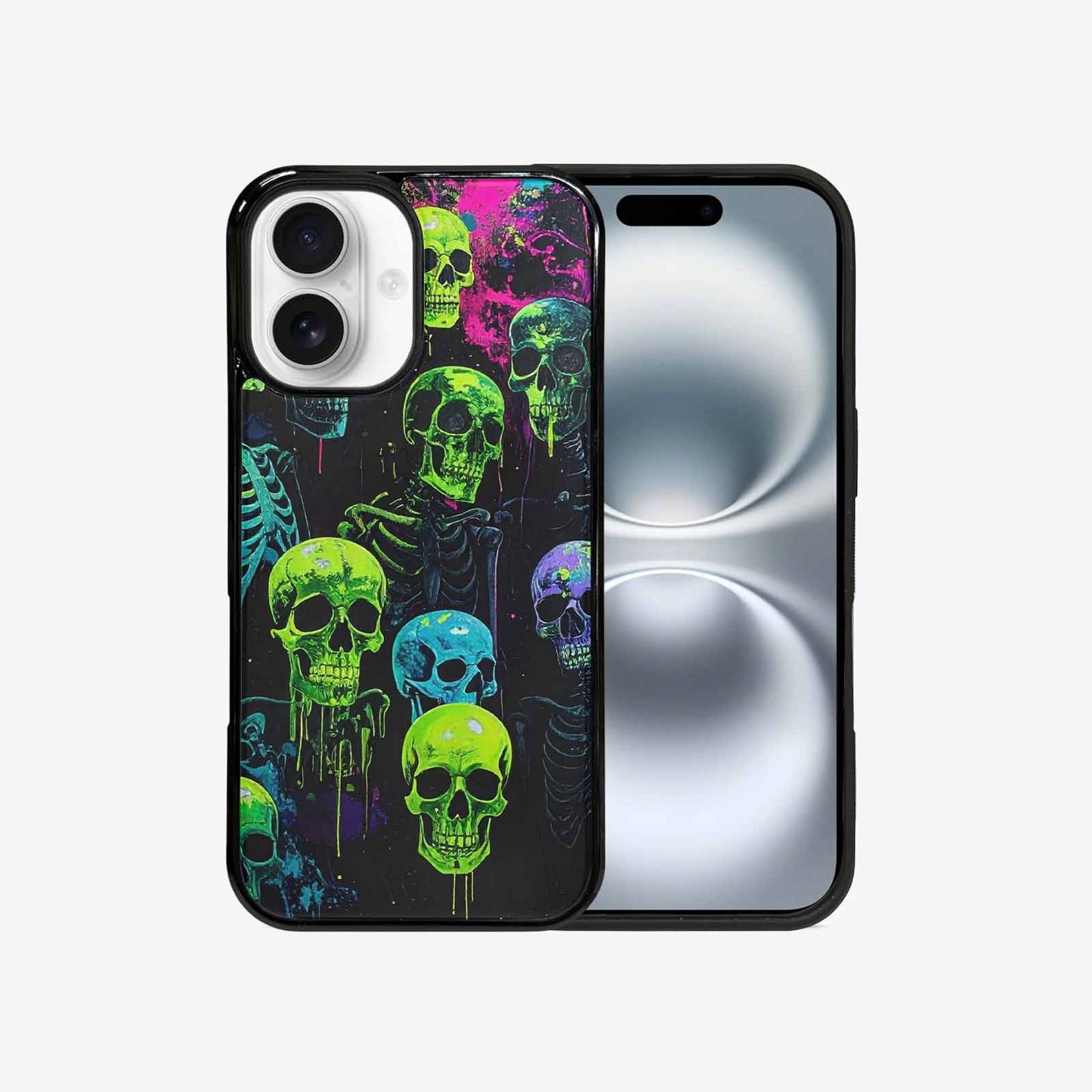 iPhone 16 Case — Skeletons Neon Green Glowskele Ejt Personalized, Custom Made Phone Cover