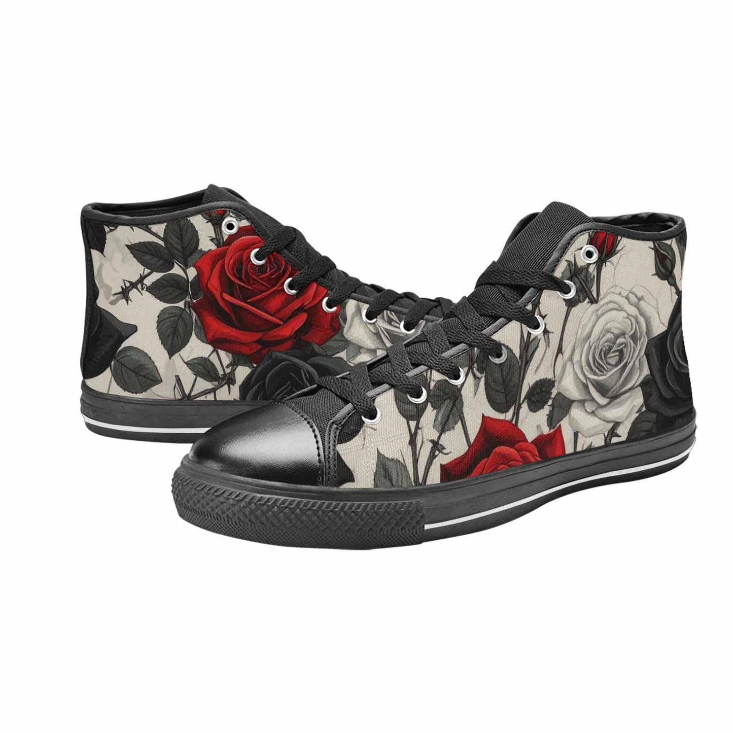 MEN'S Black Gothic Rose High Top Canvas Wallpaper Art Custom Sneakers