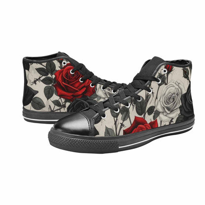 MEN'S Black Gothic Rose High Top Canvas Wallpaper Art Custom Sneakers