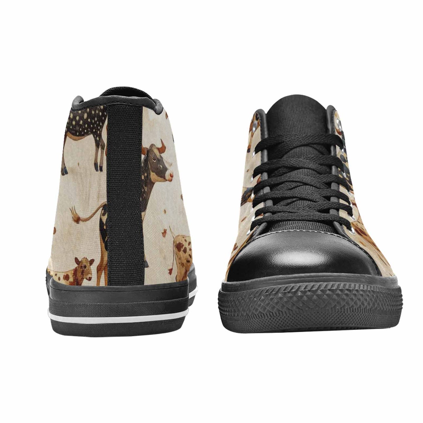 WOMEN'S Cow Animal Print High Top Canvas Grunge Custom Shoes