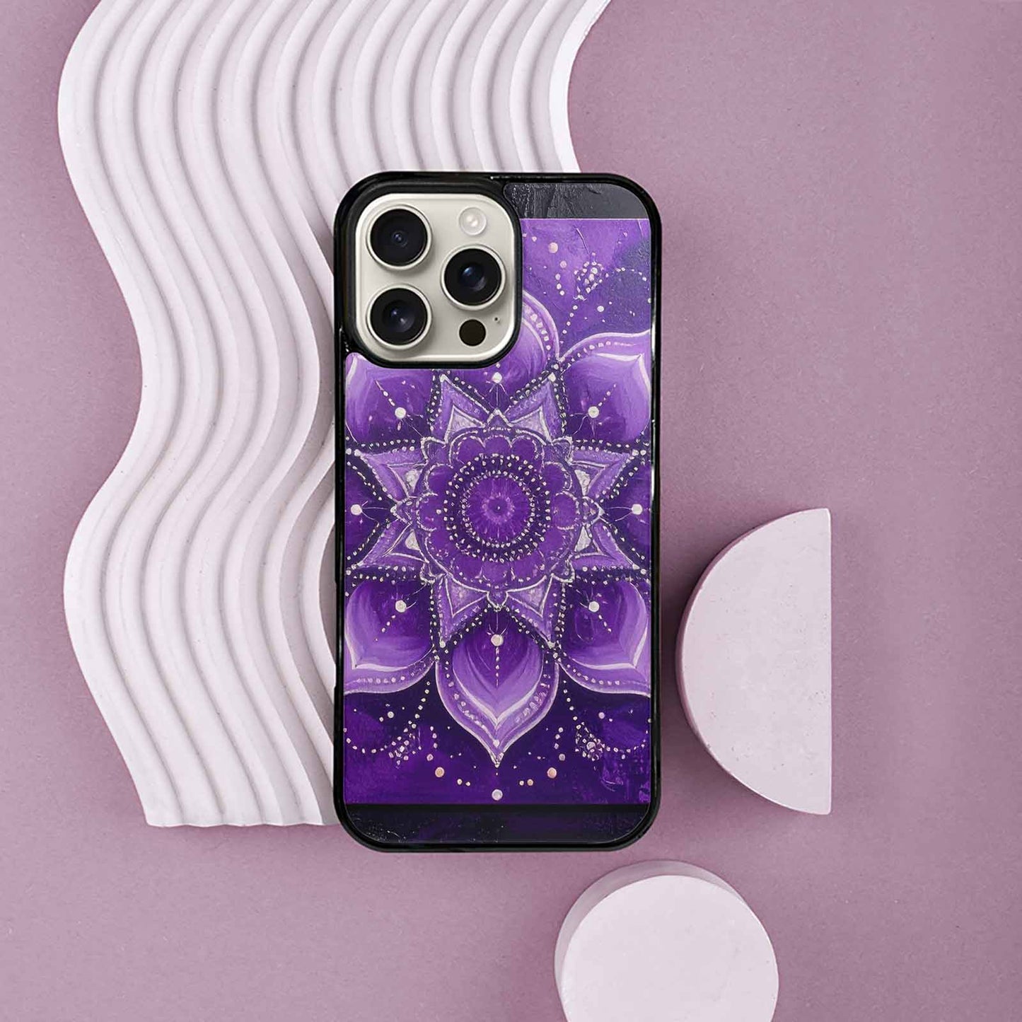 iPhone 16 Pro Max Case — Purple Mandala Bohemian Print Edge To, Custom Art Phone Cover