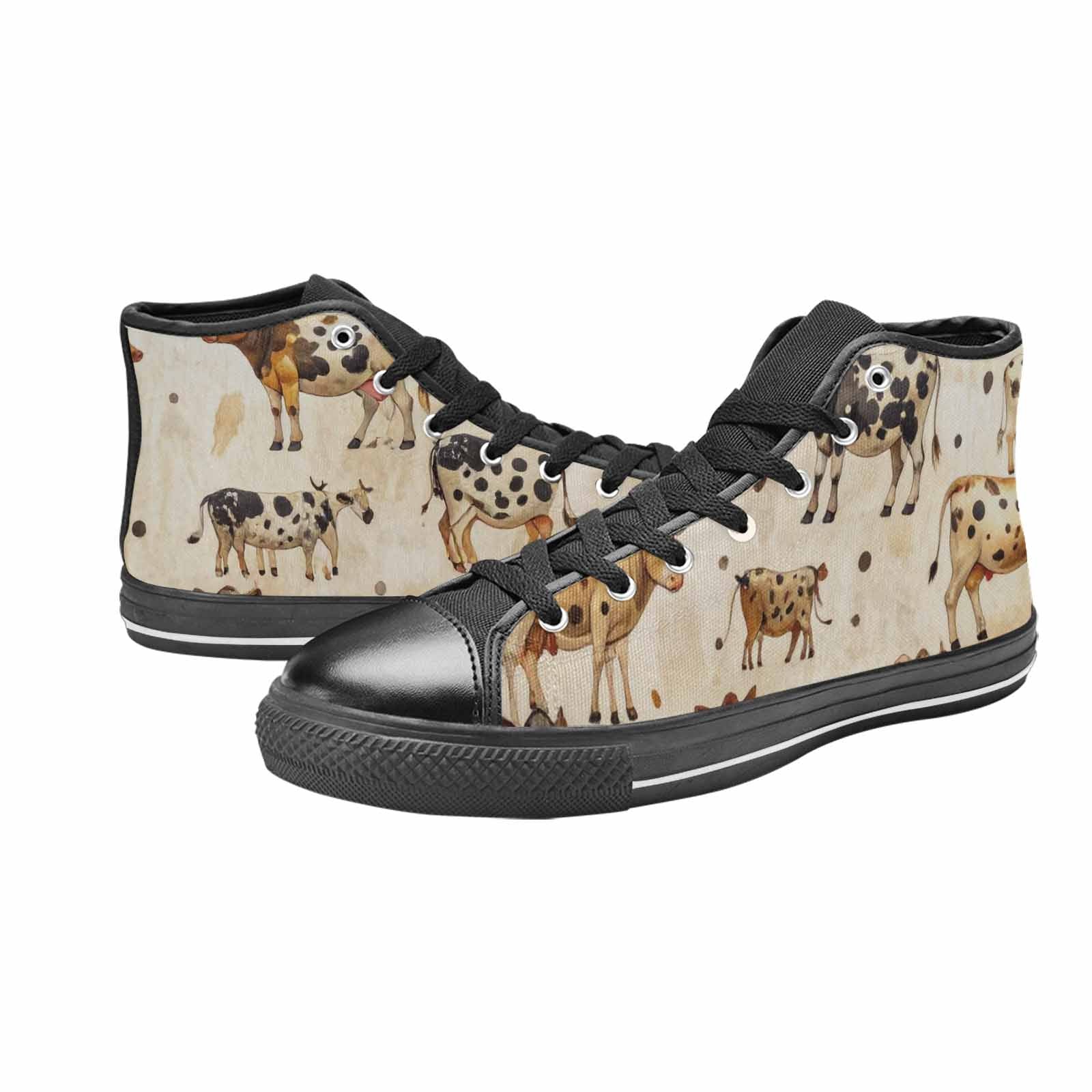 WOMEN'S Cow Animal Print High Top Canvas Cottagecore Custom Sneakers
