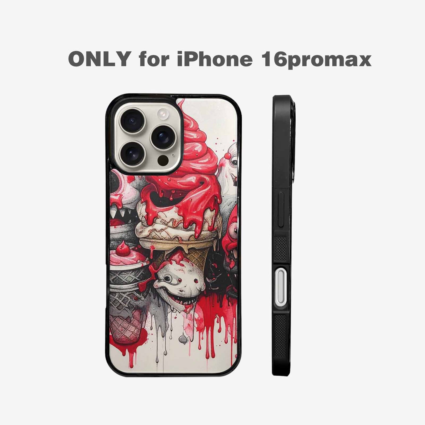 iPhone 16 Pro Max Case — Ice Cream Monsters Black Red Ink, Custom Designed Case Cover