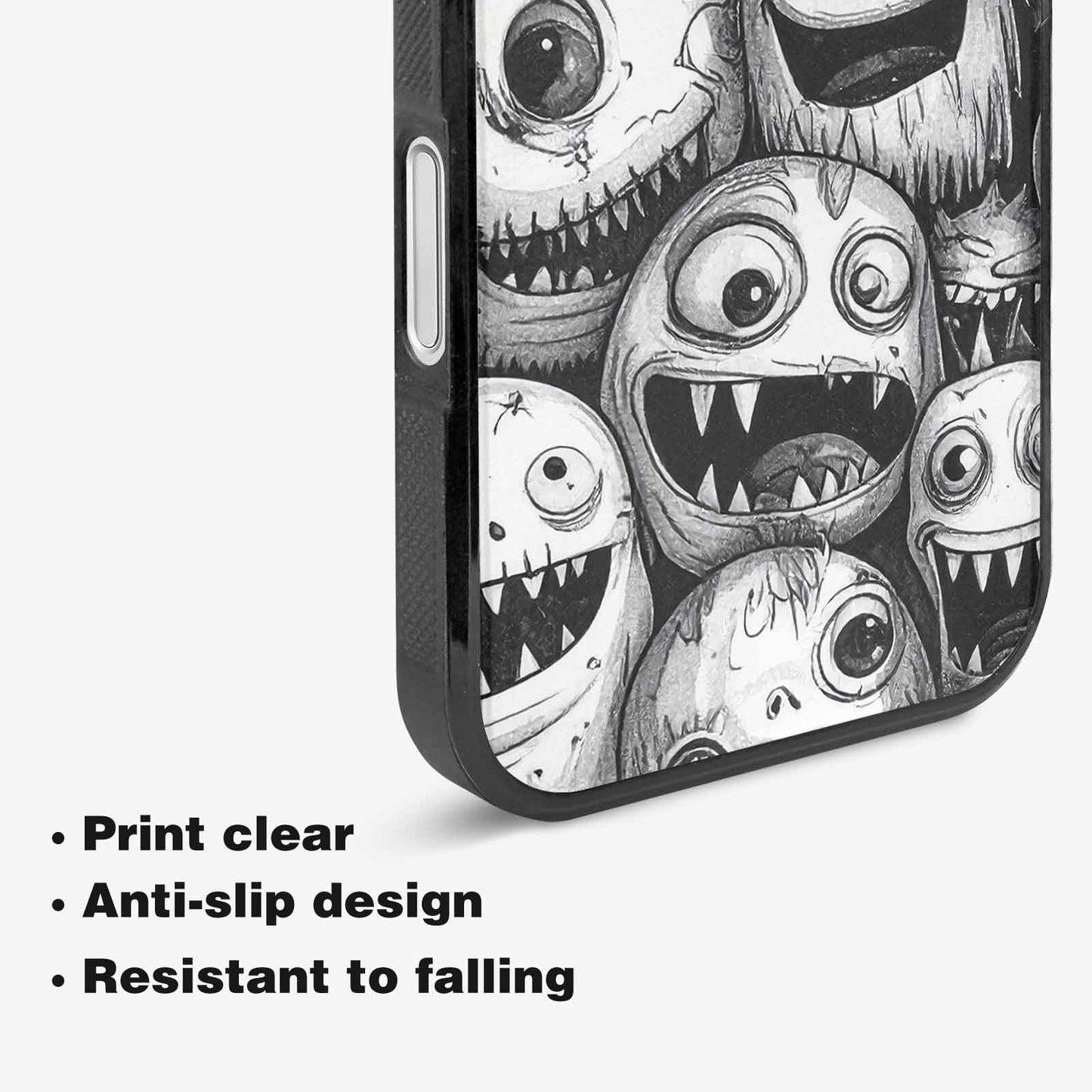 iPhone 16 Plus Case — Black And White Monster Face Collage, Custom Made Phone Cover