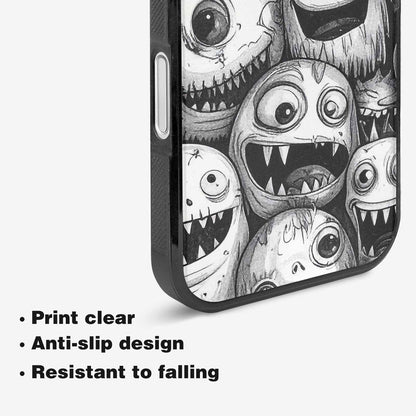 iPhone 16 Plus Case — Black And White Monster Face Collage, Custom Made Phone Cover