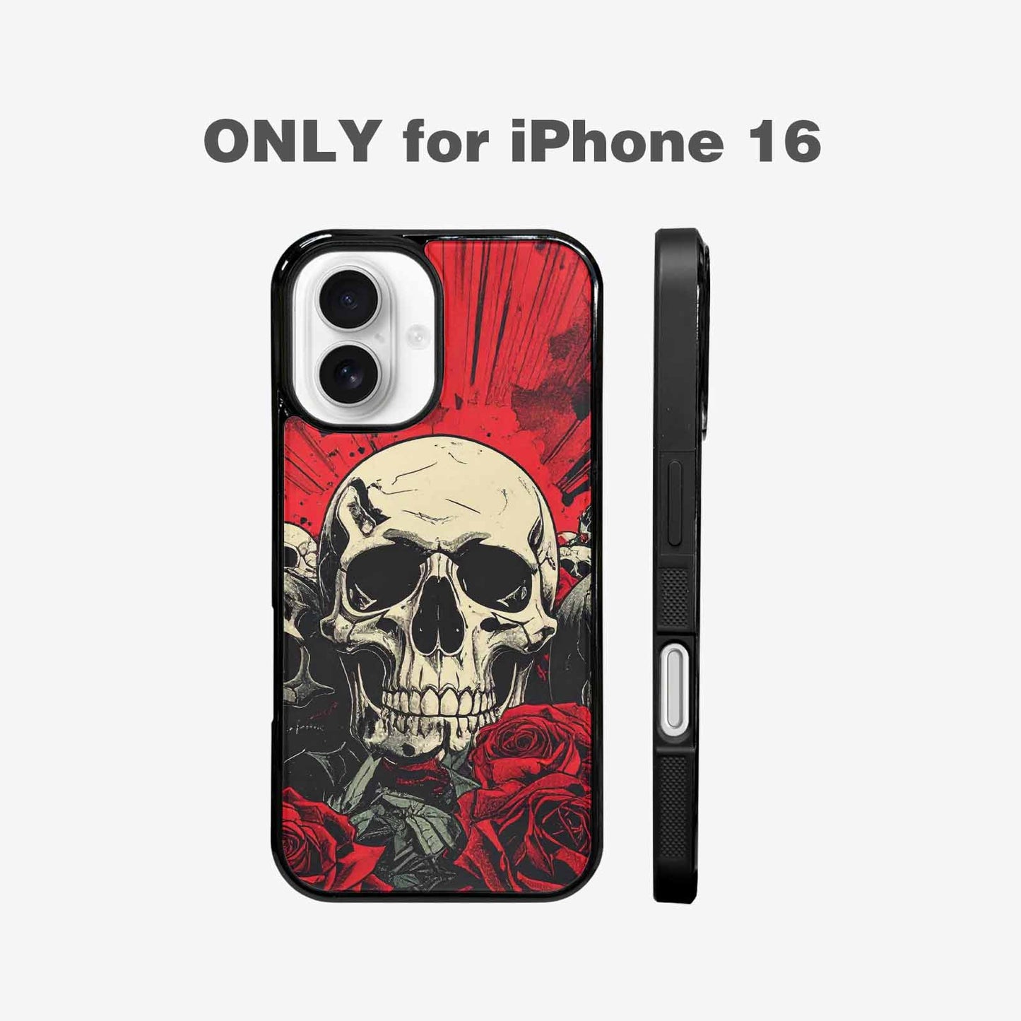 iPhone 16 Case — Skull Dark Art Gothic Print, Customized Protective Case