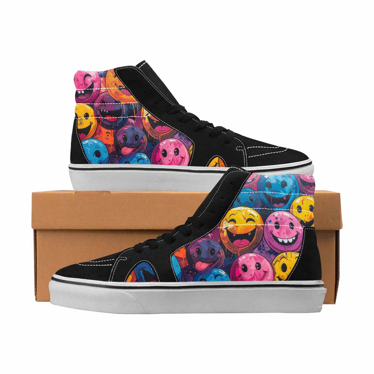 MEN'S Smiley Face High Top Canvas Boutique Neon Fantasy Shoes