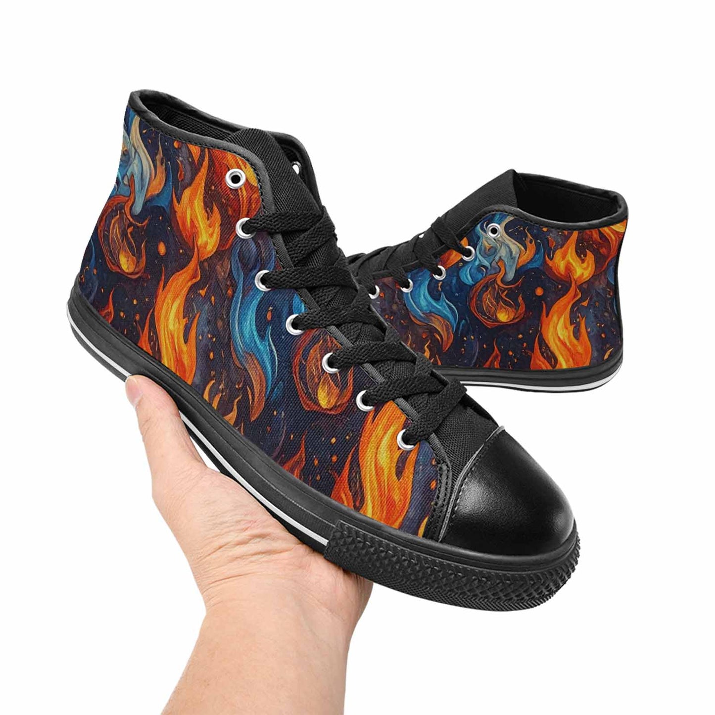 MEN'S Fire Flame High Top Canvas Grunge Custom Sneakers