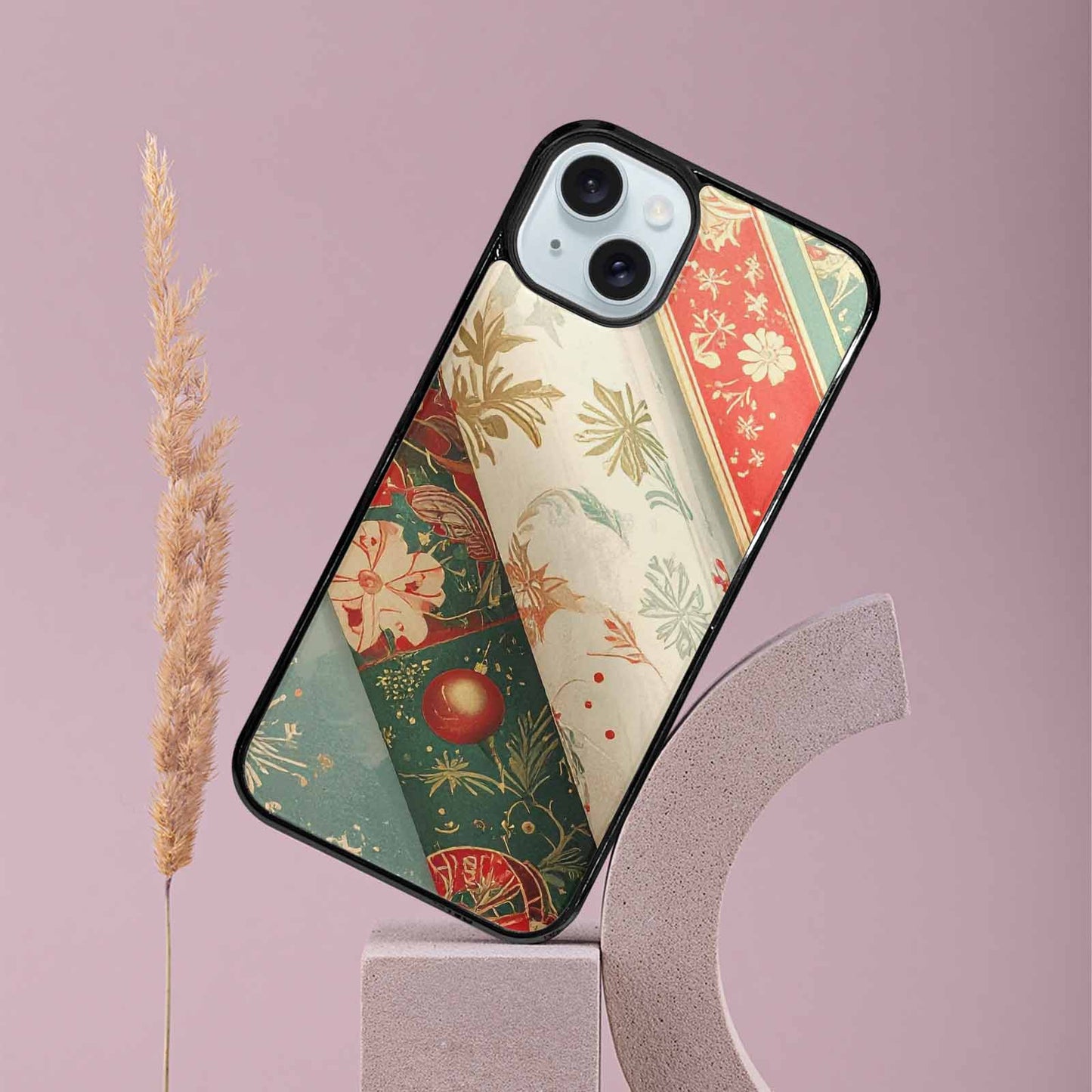 iPhone 15 Plus Case — Christmas Wrapping Paper Pattern Art Wallpaper, Customized Protective Case