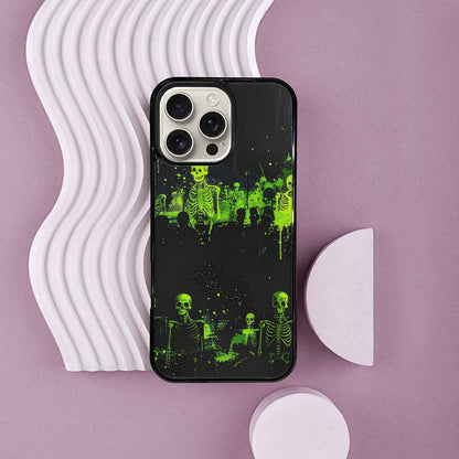 iPhone 16 Pro Max Case — Skeletons Neon Green Glow Skeletons Pattern, Unique Phone Case Design