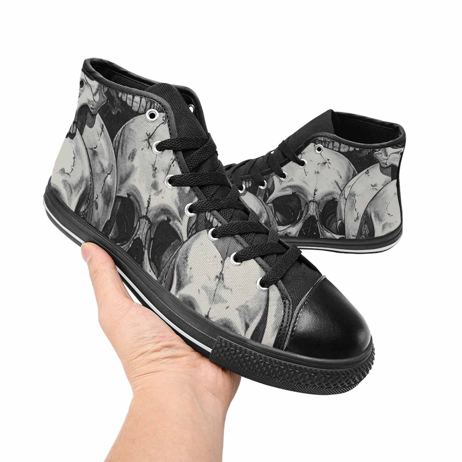 WOMEN'S Tessellated Human Skulls High Top Canvas Surreal Custom Shoes